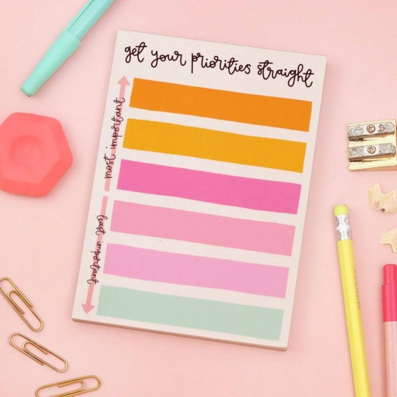 A6 Notepad - Get Your Priorities Straight - Blue Raspberry Box