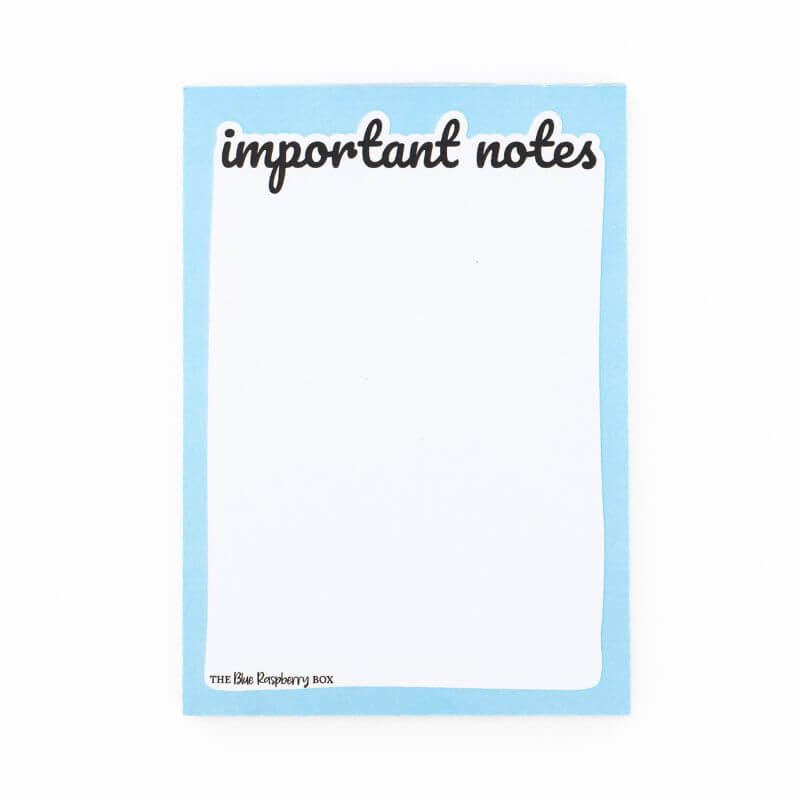 Important Notes Notepad - Blue Raspberry Box